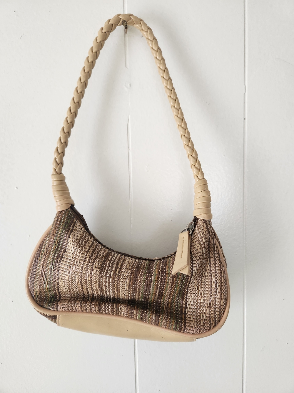 Liz Claiborne Beige Woven Mini Shoulder Bag with Braided Handle